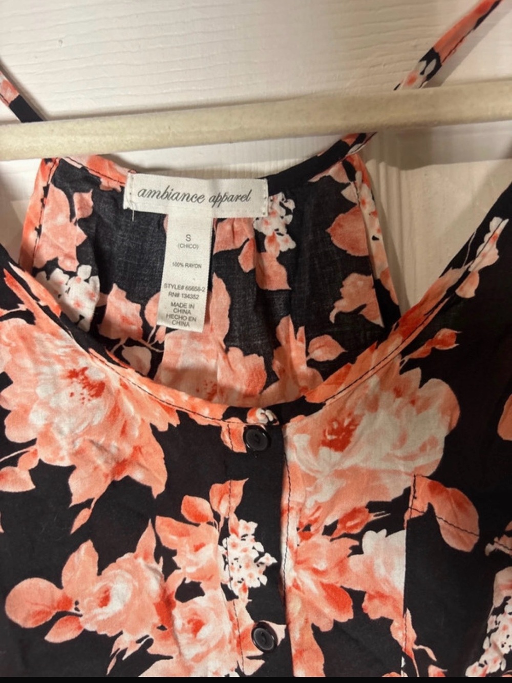 Ambiance Apparel Black Floral Button Front Dress Top - Coral Roses